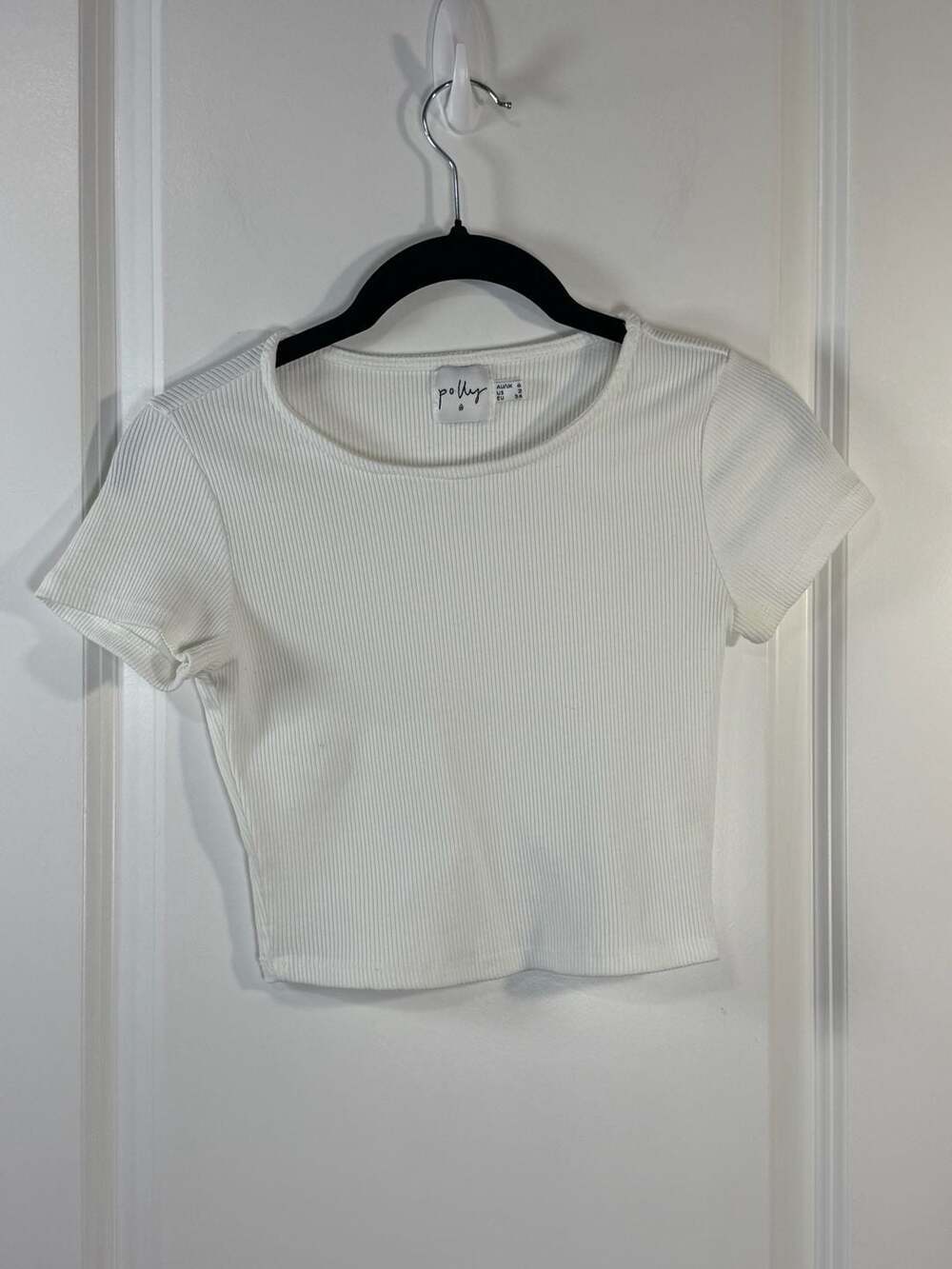Princess Polly White Ribbed Short Sleeve Crop Top
